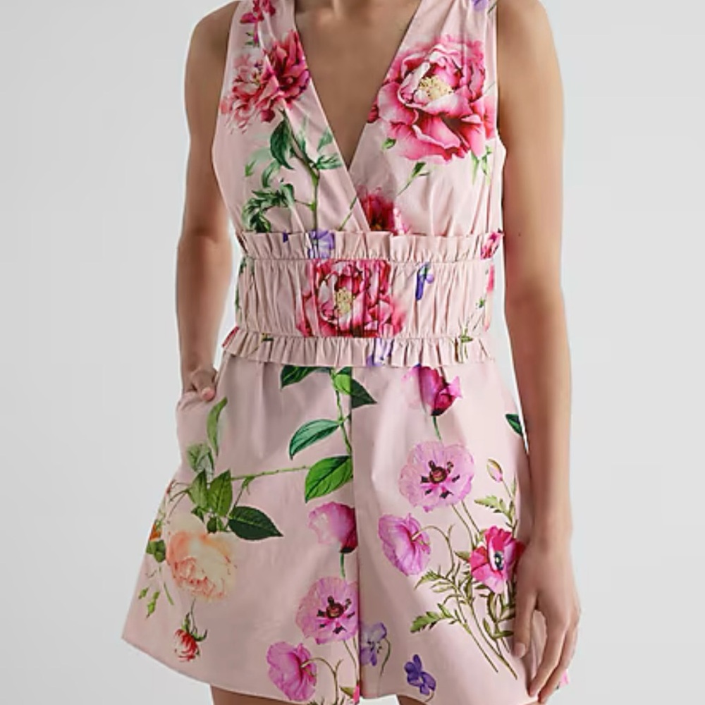 EXPRESS Floral Pink Sleeveless Romper/Short Jumpsuit